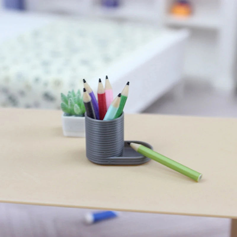 1:12 Dollhouse Miniature Pen Holder & 6 Colored Pencils Set Dollhouse Miniature Set QXL