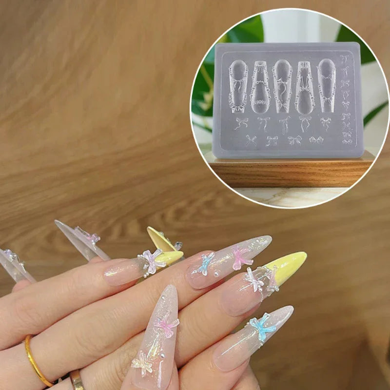 3D Bowknot Bead Chain Silicone Nail Art Mold | DIY Charms Silicone Nail Mold QXL