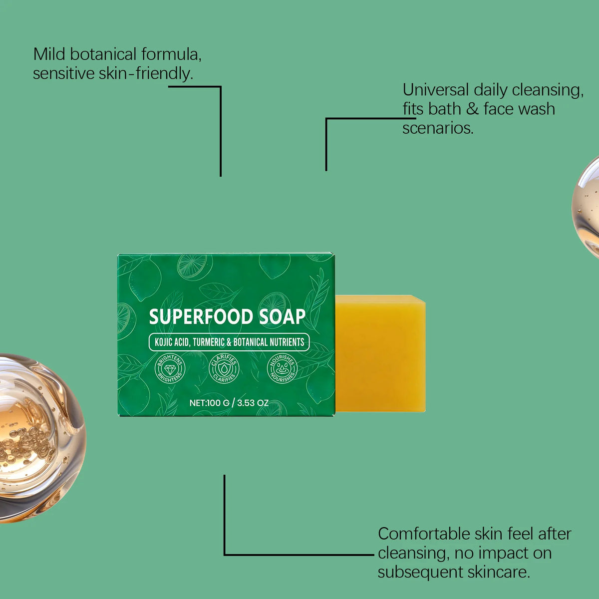 Natural Superfood Facial Soap – Brightening & Deep Cleansing Facial Cleansing Soap QXL
