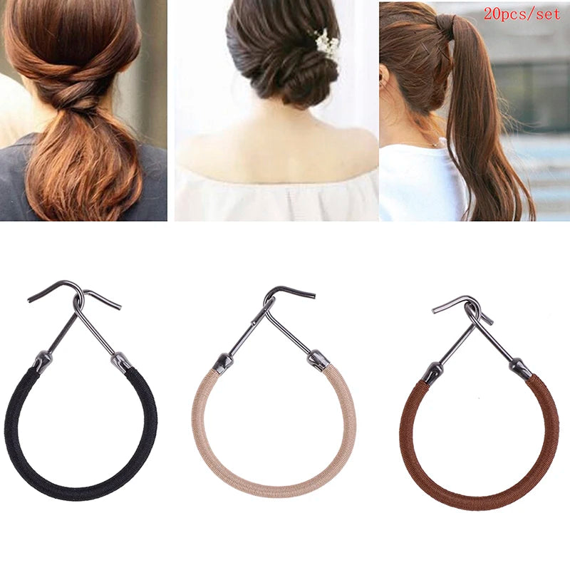 20-Pack Ponytail Hook Hair Bands | No-Pull Elastic Ties Hair Tie Set QXL