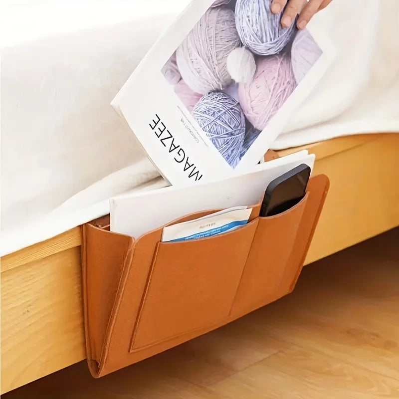Hanging Bedside Storage Bag | Foldable Fabric Organizer Hanging Storage Organizer QXL light brown