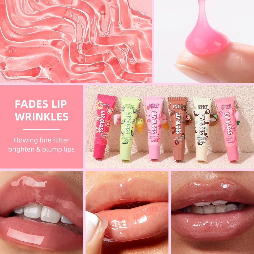 USHAS Donut Pendant Lip Gloss | Fruity Hydrating Lip Oil 5 Flavors Lip Gloss Oil QXL