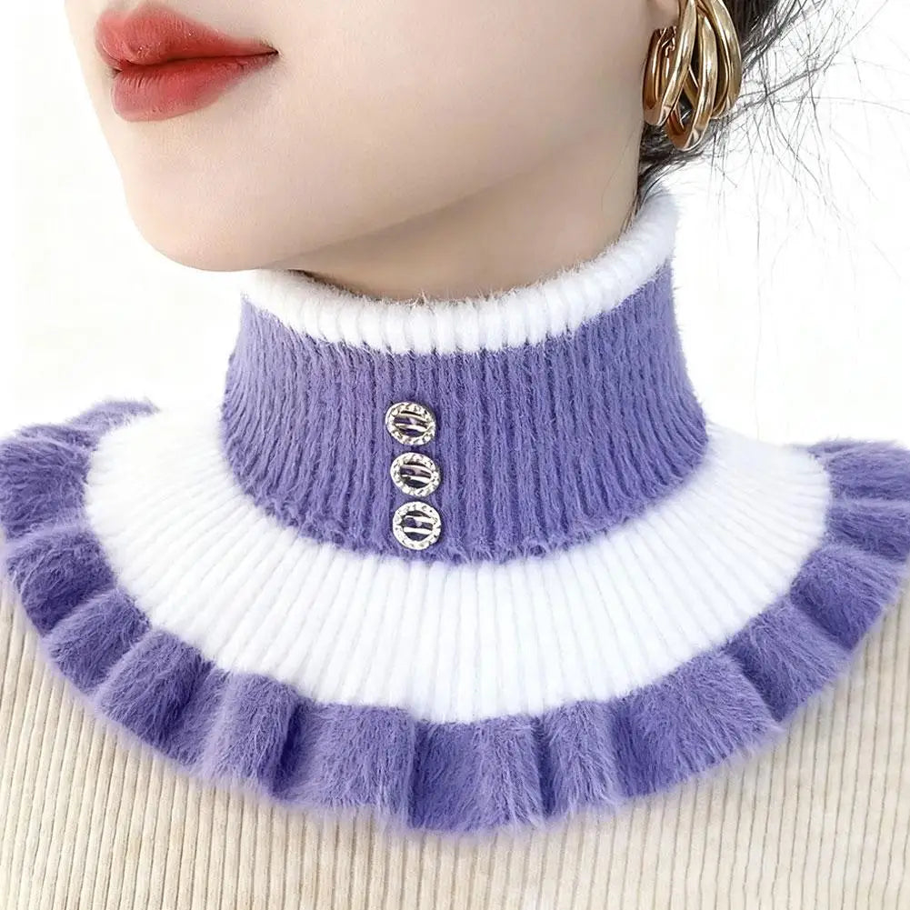 Women's Knitted Stripe False Collar – Plush Velvet Neck Scarf False Collar Scarf QXL Purple