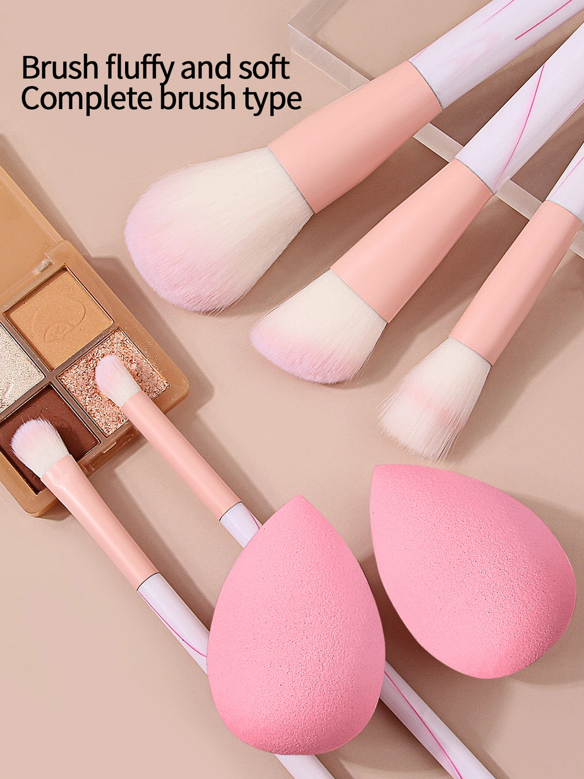 KOSSHOW 12-Pc Makeup Brush Set with PU Holder & Sponge Makeup Brush Set QXL