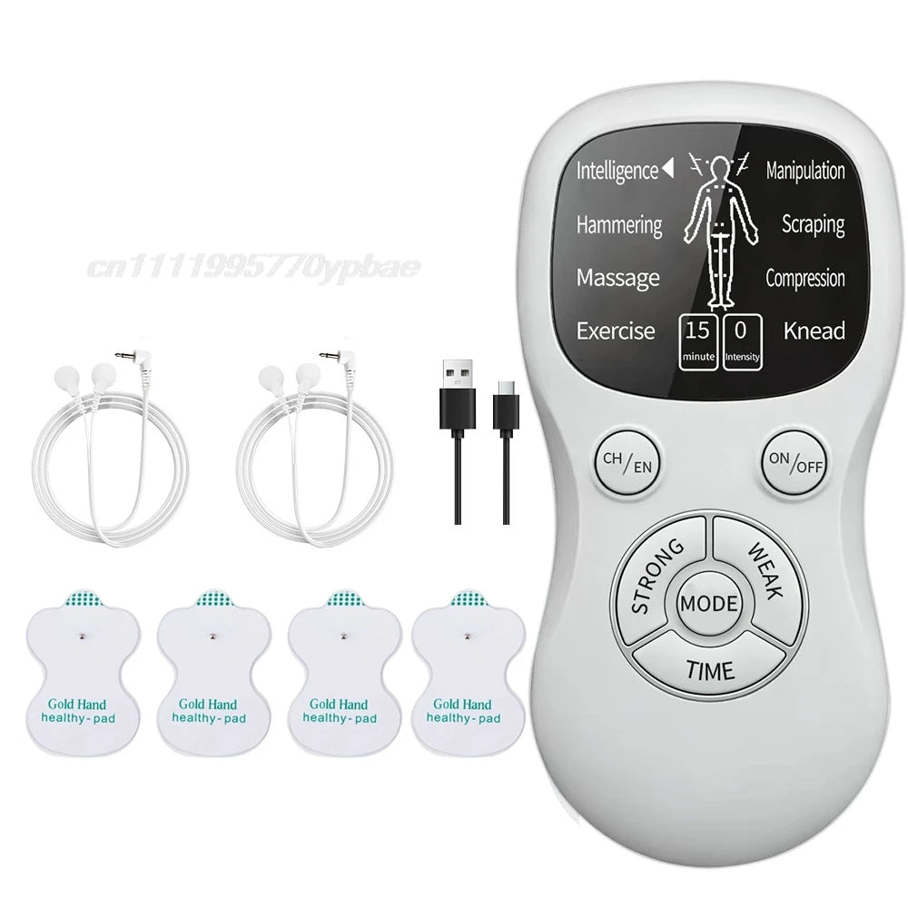 Portable EMS TENS Muscle Stimulator | Dual Channel Massager EMS TENS Massager QXL 1 host 4 patches USB Type-C