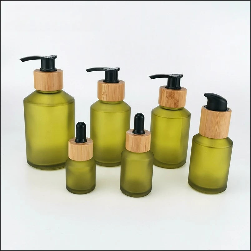 Bamboo Green Glass Refillable Cosmetic Bottles | 10–120ml Refillable Cosmetic Bottle QXL