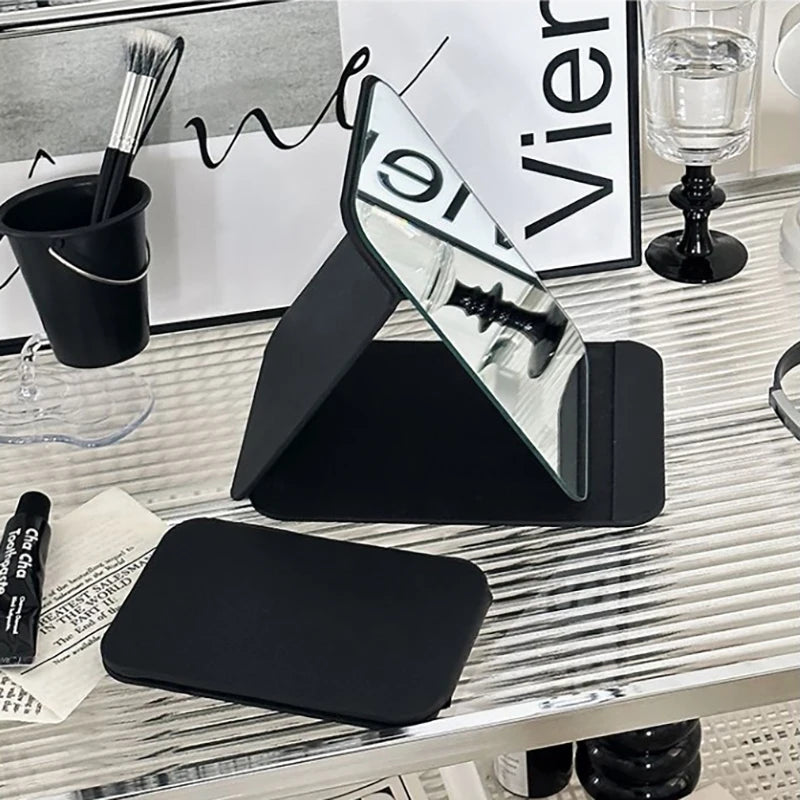 Foldable PU Leather Compact Makeup Mirror – Portable Black Compact Makeup Mirror QXL