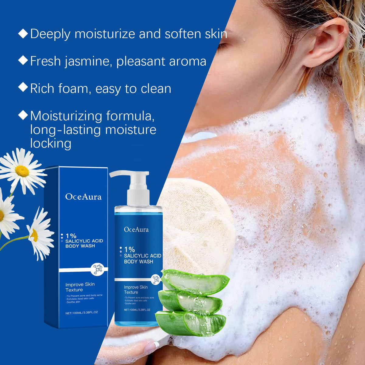 OceAura Salicylic Acid Body Wash 100ml | Exfoliating Shower Gel Exfoliating Body Wash QXL