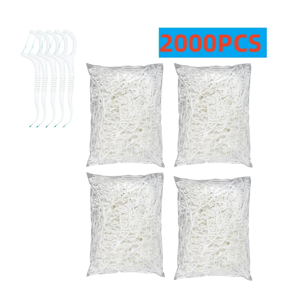 500-Piece Dental Flosser Set | Home & Travel Oral Care Kit Dental Flosser Set QXL 196-white-2000PCS