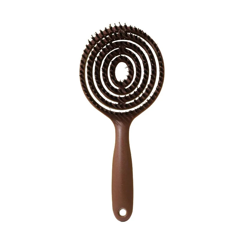 Boar Bristle Round Detangling Hair Brush | Volume & Scalp Round Hair Brush QXL Brown