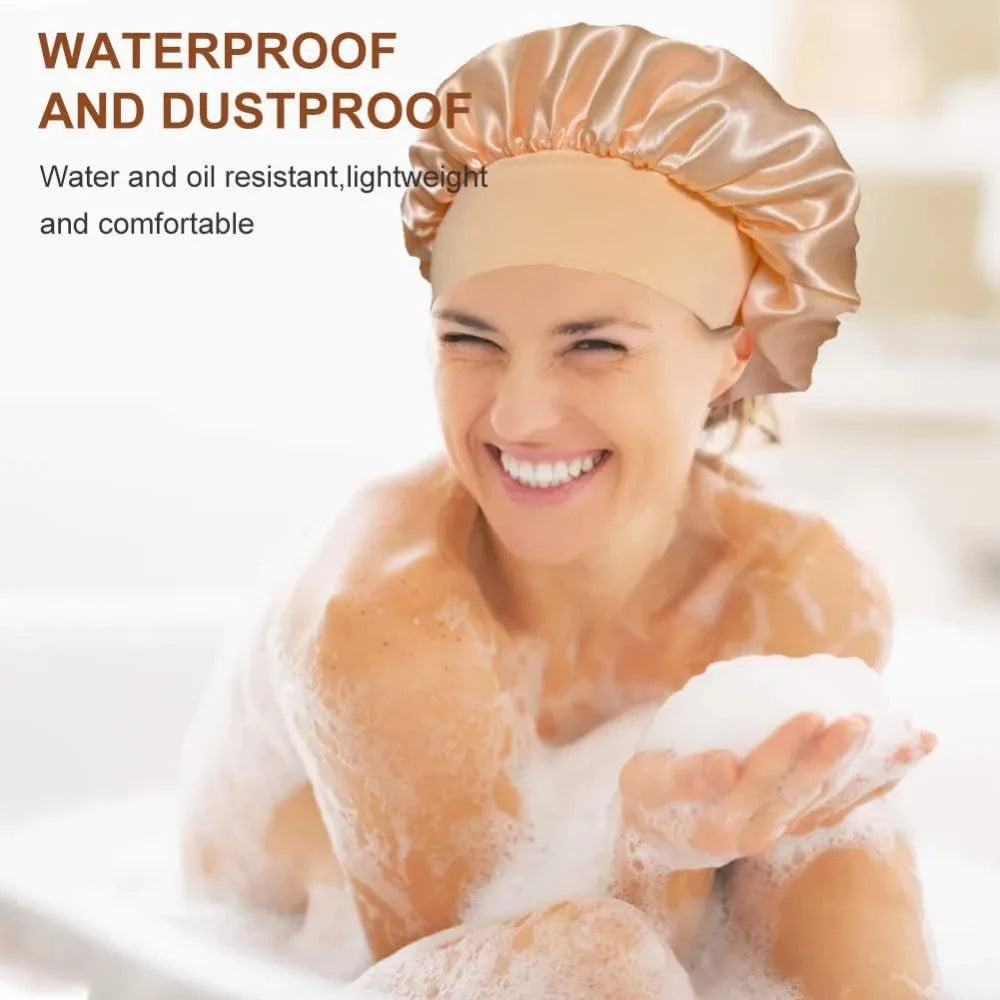 Satin Sleep Bonnet & Shower Cap | Large Elastic Hair Hat Satin Sleep Bonnet QXL