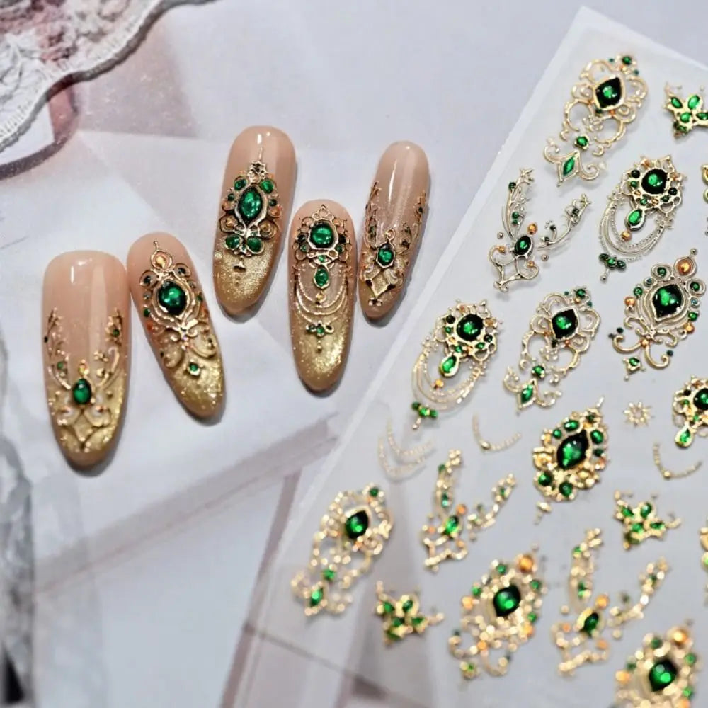 5D Baroque Gemstone Nail Stickers | Emerald & Ruby Scepter Art Nail Art Stickers QXL