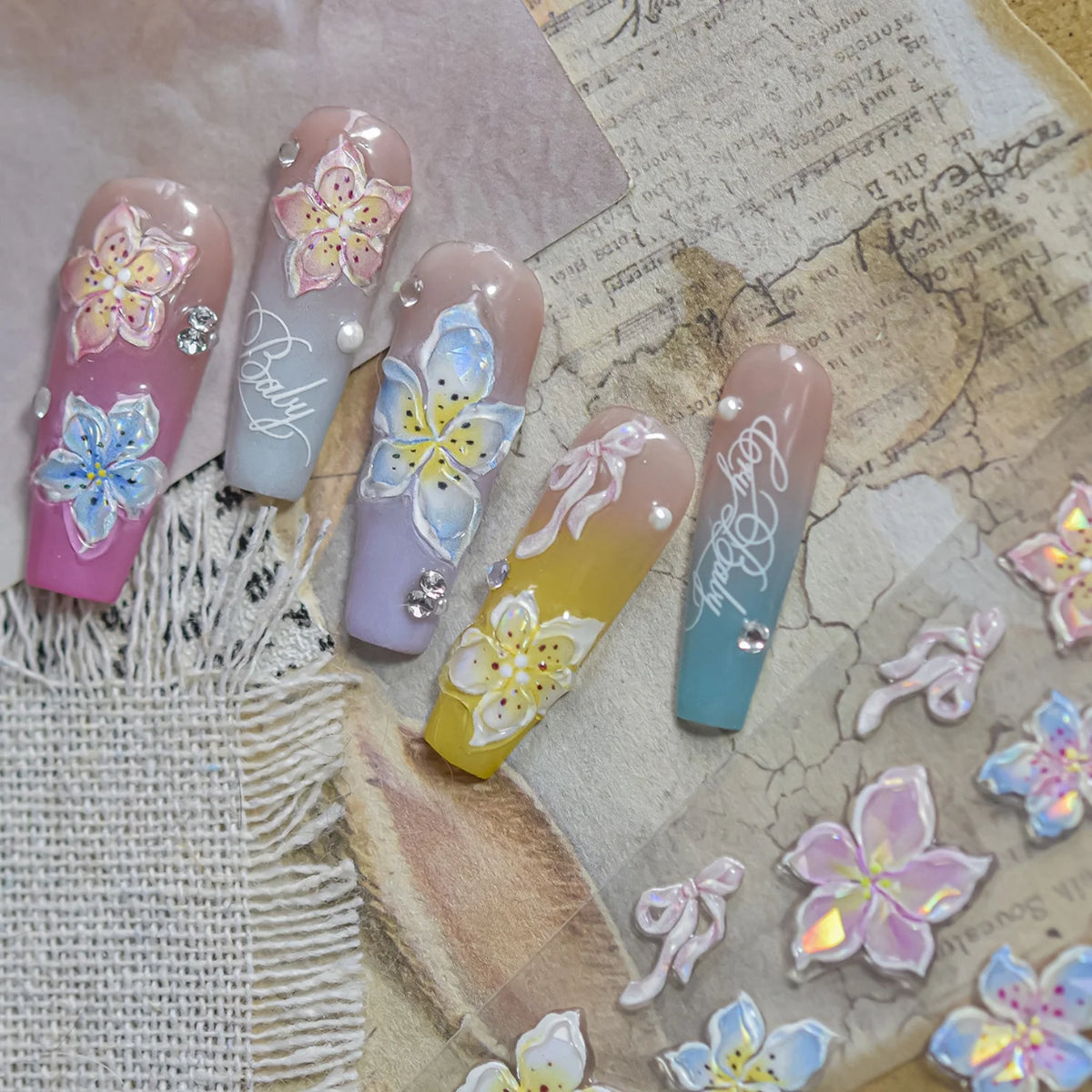 5D Nail Art Stickers – Floral, Holographic & Letter Decals Nail Art Stickers QXL