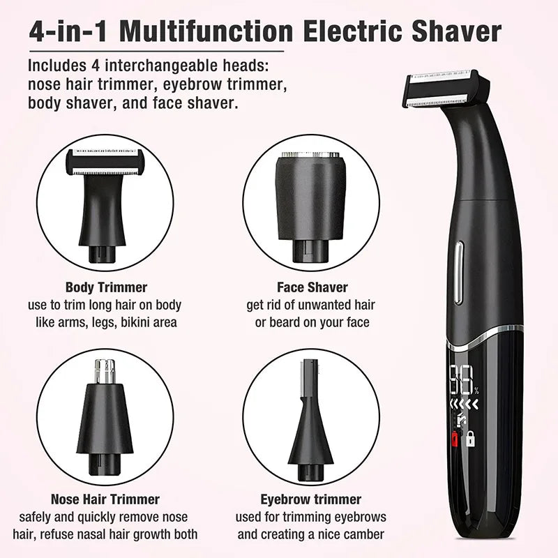 4-in-1 Rechargeable Women's Electric Shaver & Bikini Trimmer Women's Electric Shaver QXL