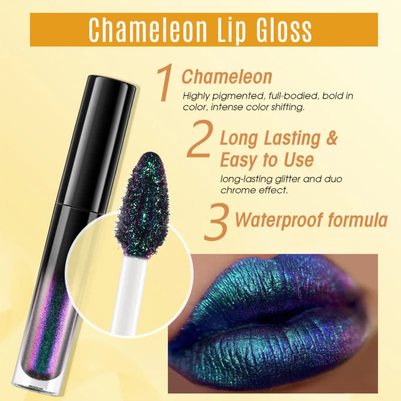 14-Color Chameleon Lip Gloss | Metallic Waterproof Glaze Chameleon Lip Gloss QXL
