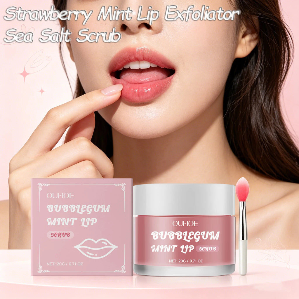 Strawberry Mint Sea Salt Lip Scrub | Exfoliate & Smooth Lips Lip Exfoliator Scrub QXL