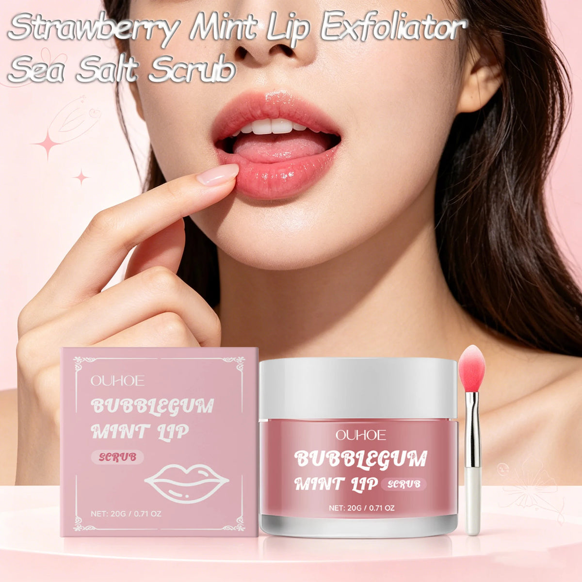 Strawberry Mint Sea Salt Lip Scrub | Exfoliate & Smooth Lips Lip Exfoliator Scrub QXL