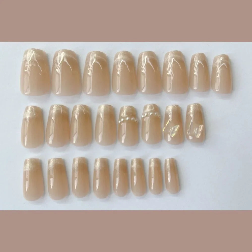 Cat's Eye French Press-On Nails 24pc | Square Full Cover Set Press-On Nails QXL