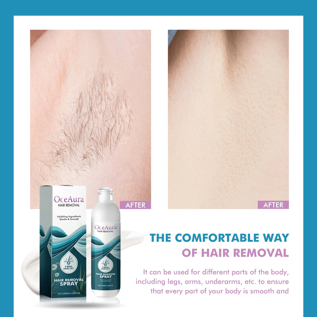 OceAura Hair Removal Spray & Growth Inhibitor | Smooth Skin Depilatory Spray QXL