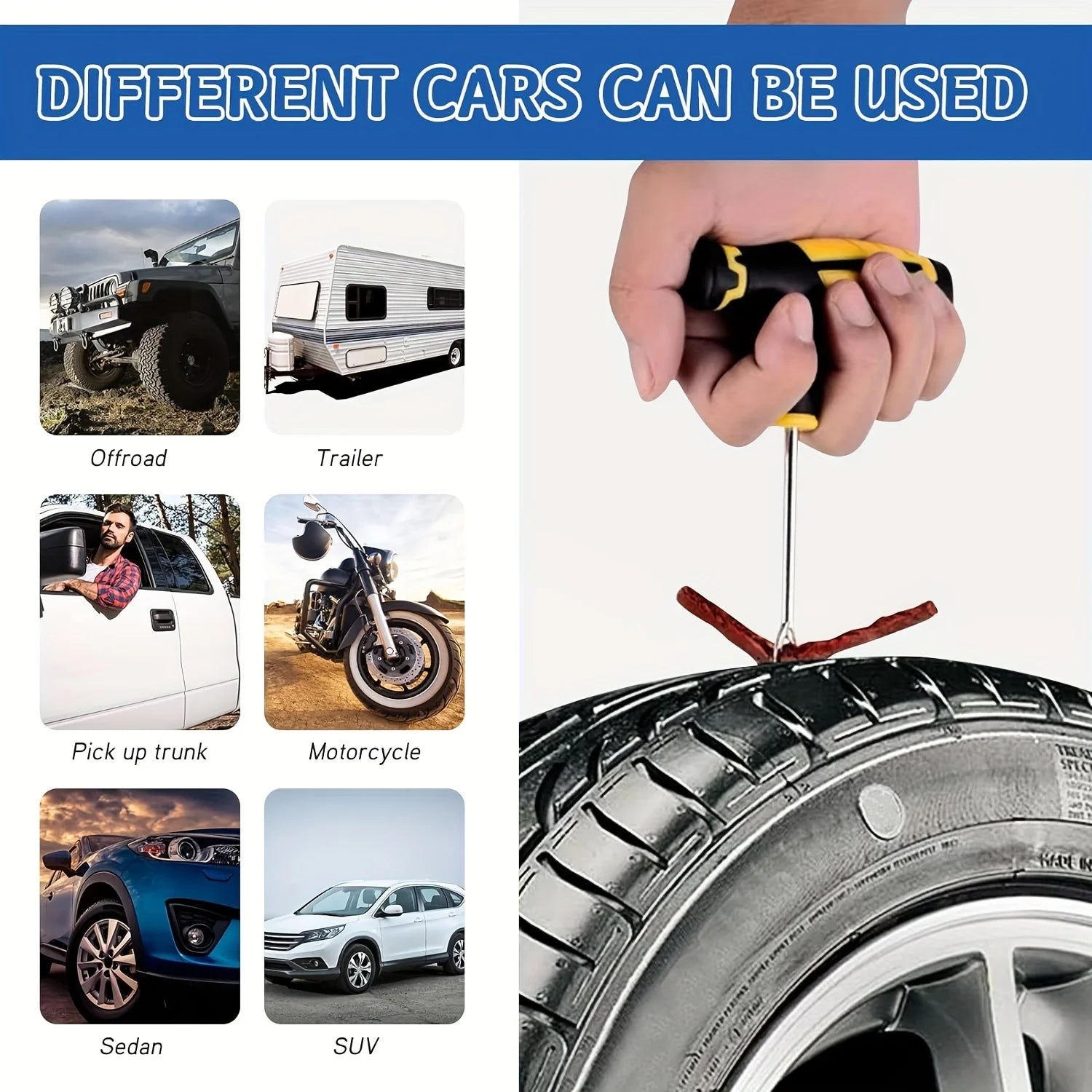 Heavy-Duty Tubeless Tire Repair Kit | Car Bike Motorcycle Tire Repair Kit QXL