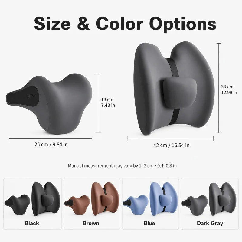 Memory Foam Car Neck Pillow & Lumbar Support Cushion Car Seat Cushion Set QXL