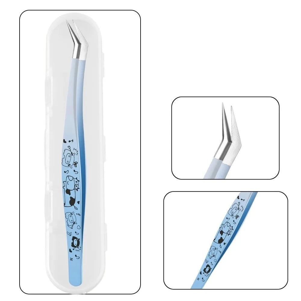 Cartoon Stainless Steel Lash Tweezers | Anti-Static Curved Tip Lash Extension Tweezers QXL