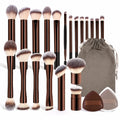 LUXEBLEND 23-Pc Makeup Brush Set | Velvet Bag & Puffs Makeup Brush Set QXL Chocolate