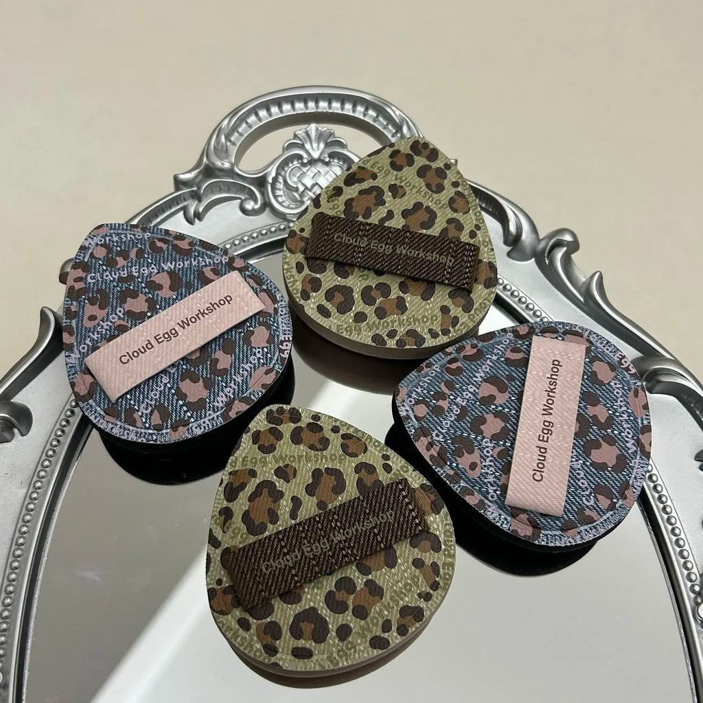 Denim Leopard Powder Puff | Dry & Wet Dual-Use Sponge Set Makeup Sponge Puff QXL 4 pieces