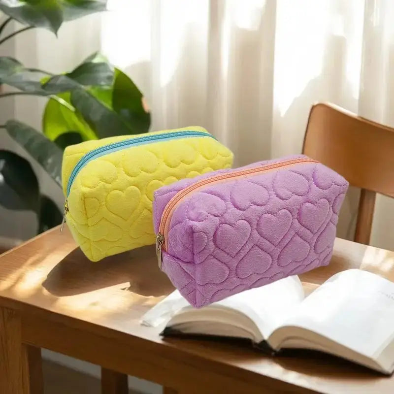 Heart Quilted Velvet Makeup Bag | Travel Cosmetic Pouch Cosmetic Travel Bag QXL