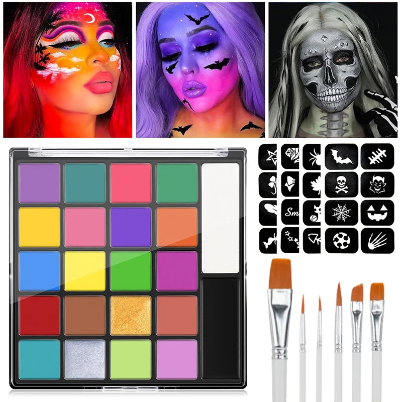 22-Color Oil Face & Body Paint Palette | Halloween Makeup Kit Face & Body Paint QXL 22 Colors-3pcs-6