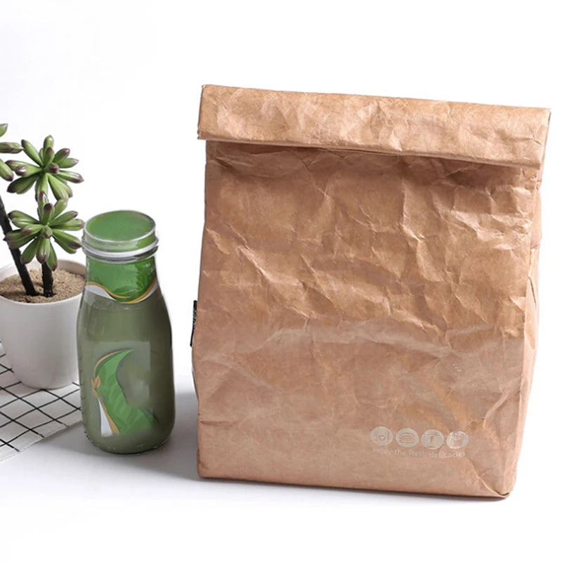 Insulated Kraft Paper Lunch Bag | Magnetic Closure Cooler Sack Insulated Lunch Bag QXL