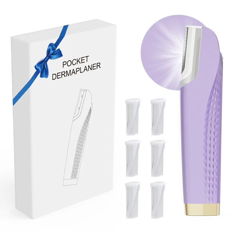 LED Sonic Dermaplane Razor | 3 Speeds, 6 Blades, Rechargeable Dermaplane Razor QXL Purple