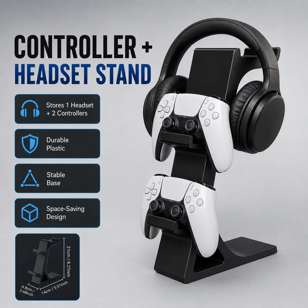 3-in-1 Game Controller Stand & Headphone Rack Organizer Gaming Desk Organizer QXL