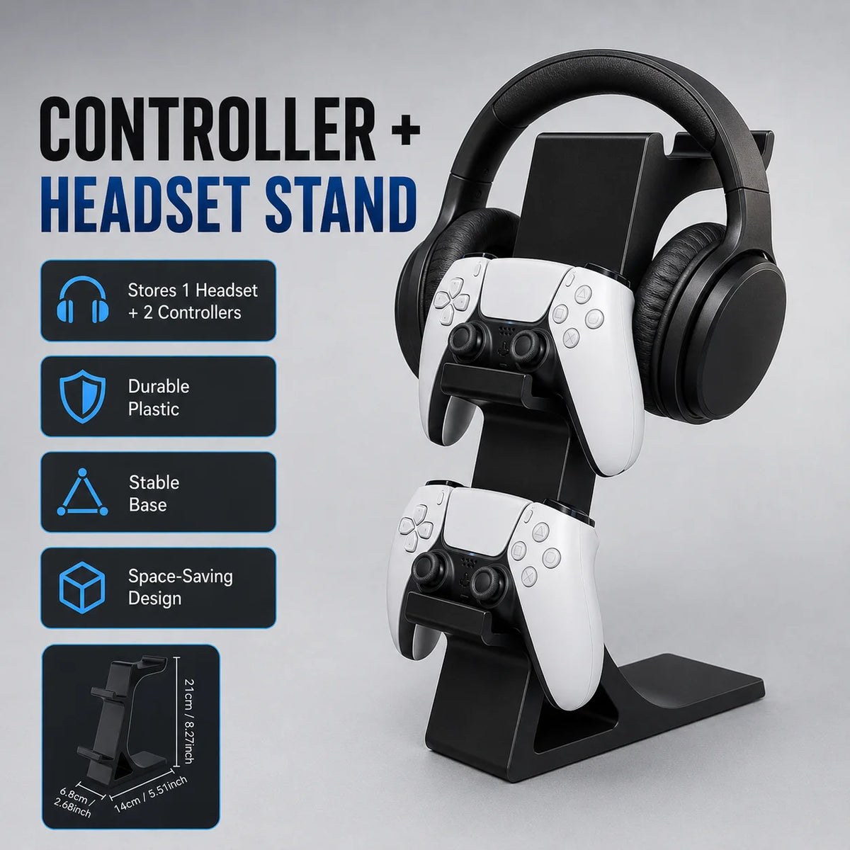 3-in-1 Game Controller Stand & Headphone Rack Organizer Gaming Desk Organizer QXL