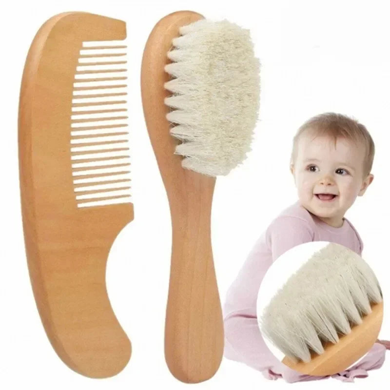 Newborn Baby Hair Brush & Comb Set | Soft Wool Wooden Baby Hair Brush Set QXL