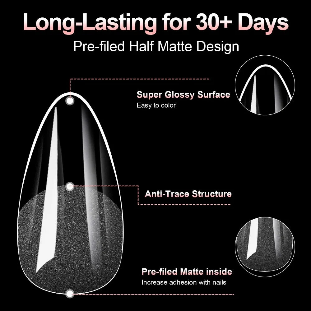 100-Pack Press-On False Nails | Almond Square Coffin Tips Press-On Nail Tips QXL