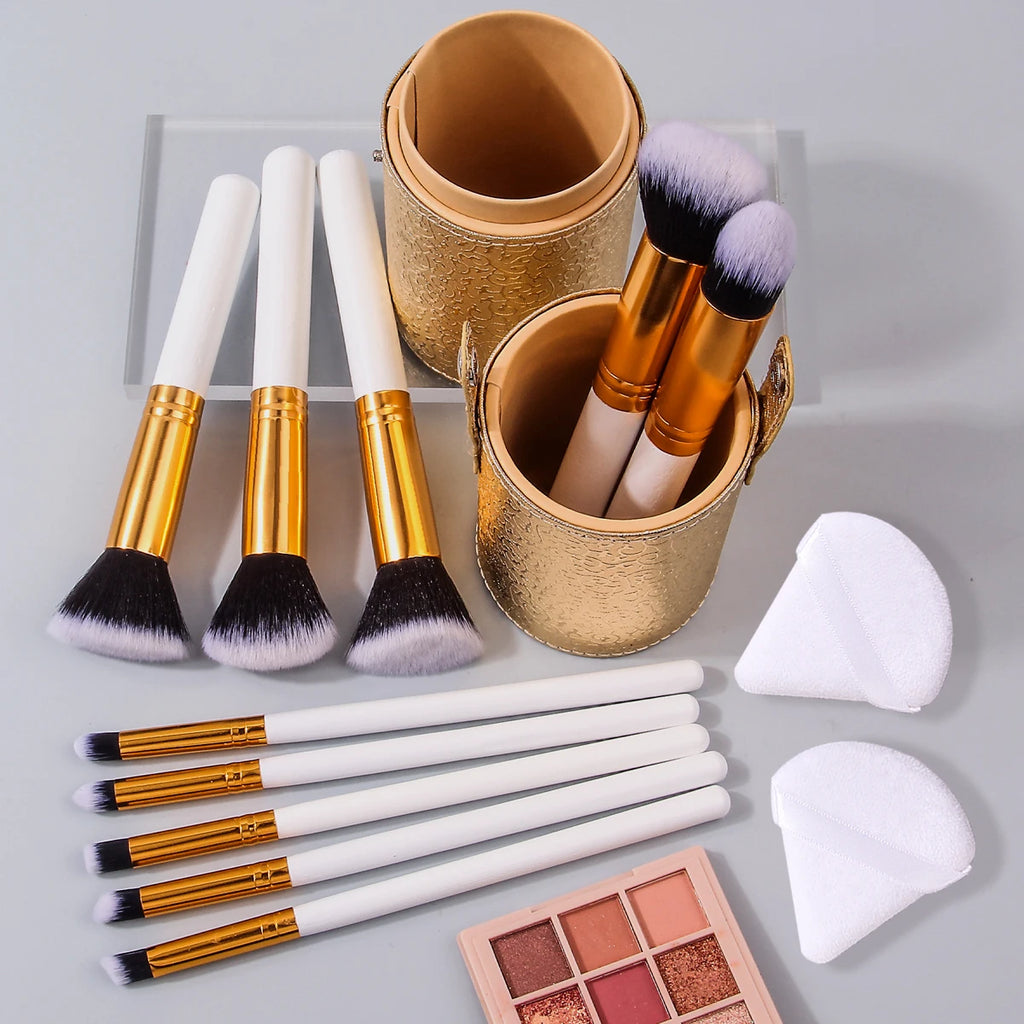 13-Pc Makeup Brush Set with Storage Bucket & Sponges – Ivory Makeup Brush Set QXL