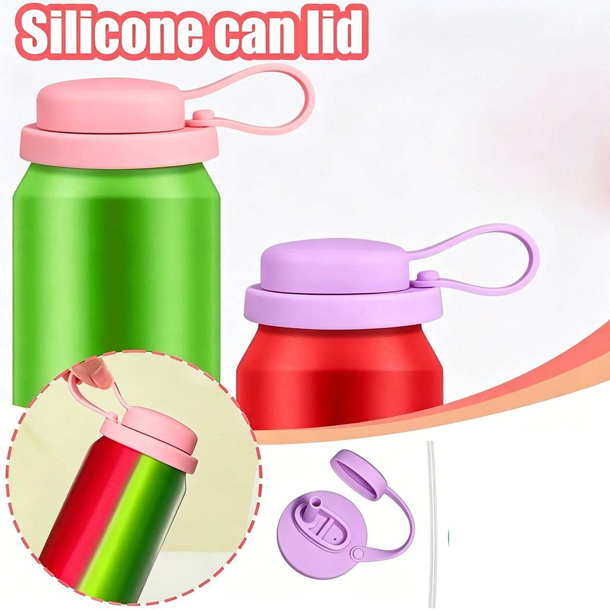 Silicone Soda Can Cover with Straw Hole | Reusable Lid Beverage Can Lid QXL