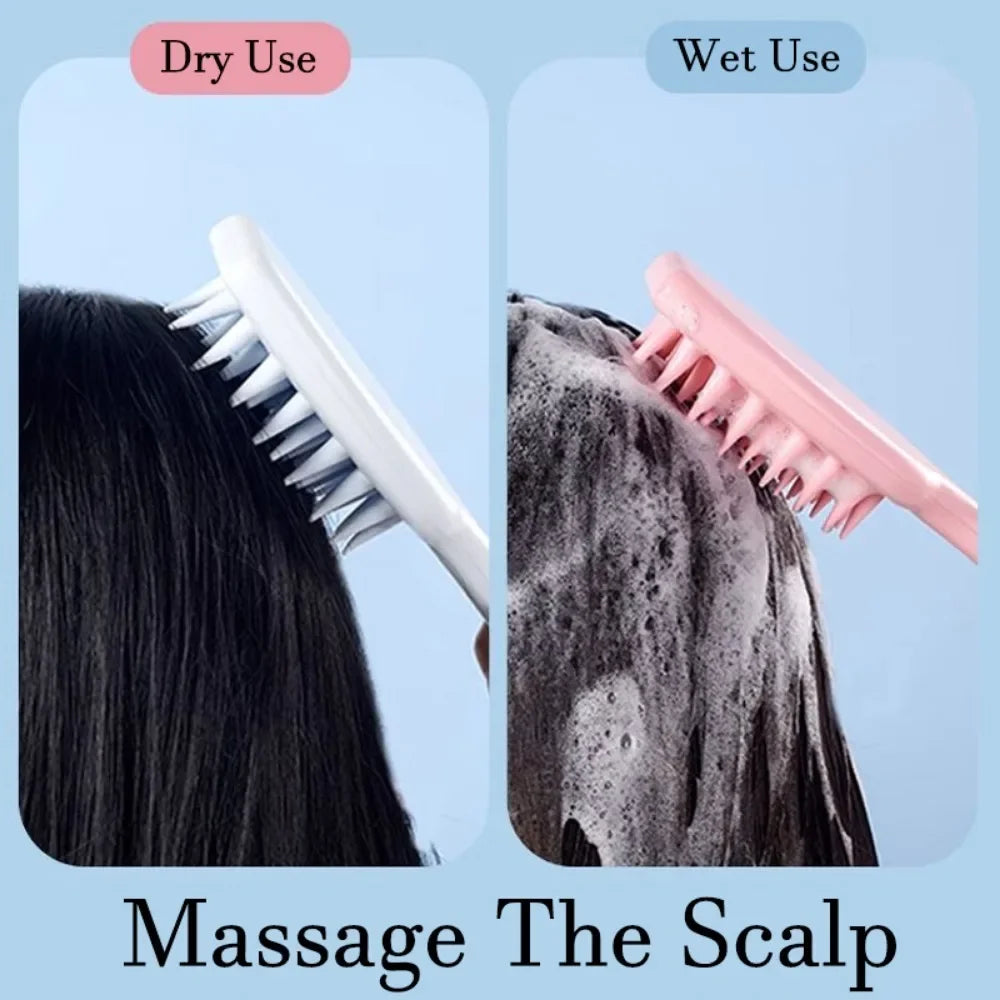 Silicone Scalp Massage Brush | Long Handle Shampoo Hair Comb Scalp Massage Brush QXL