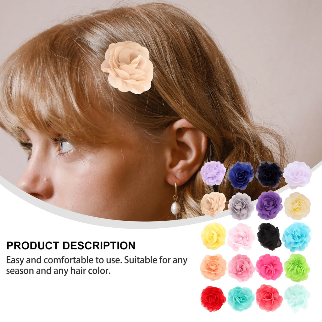 20-Pc 3D Chiffon Rose Flower Hair Clips | Wedding & Party Set Floral Hair Clips QXL
