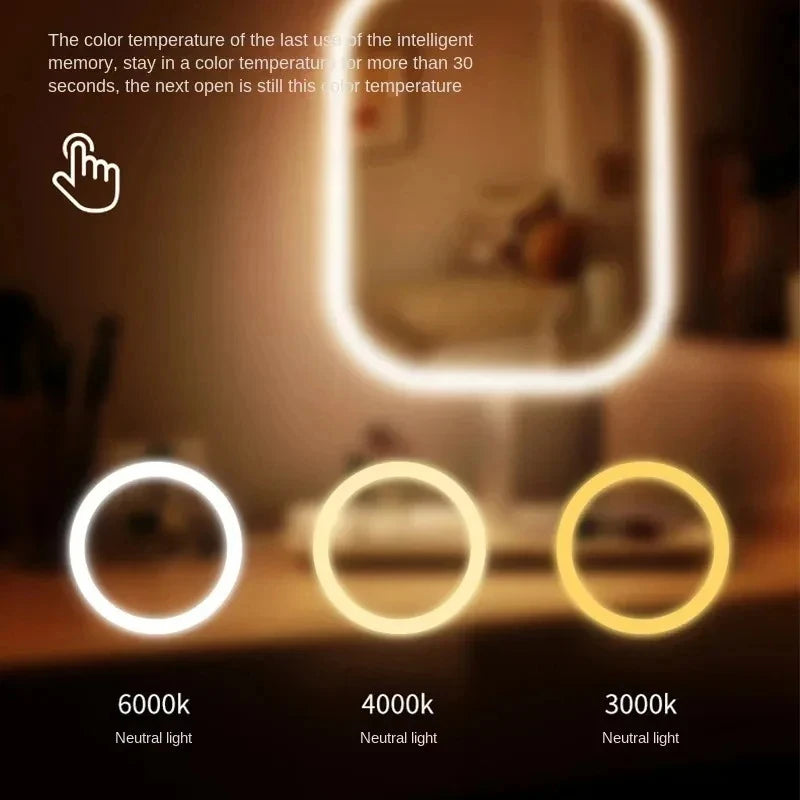 LED Vanity Makeup Mirror | 3-Color Touch Dimming Desktop Mirror LED Vanity Mirror QXL