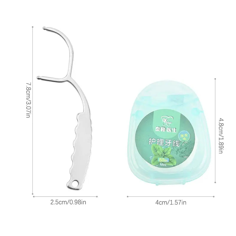 Reusable Stainless Steel Dental Floss Handle & Toothpick Dental Floss Holder QXL