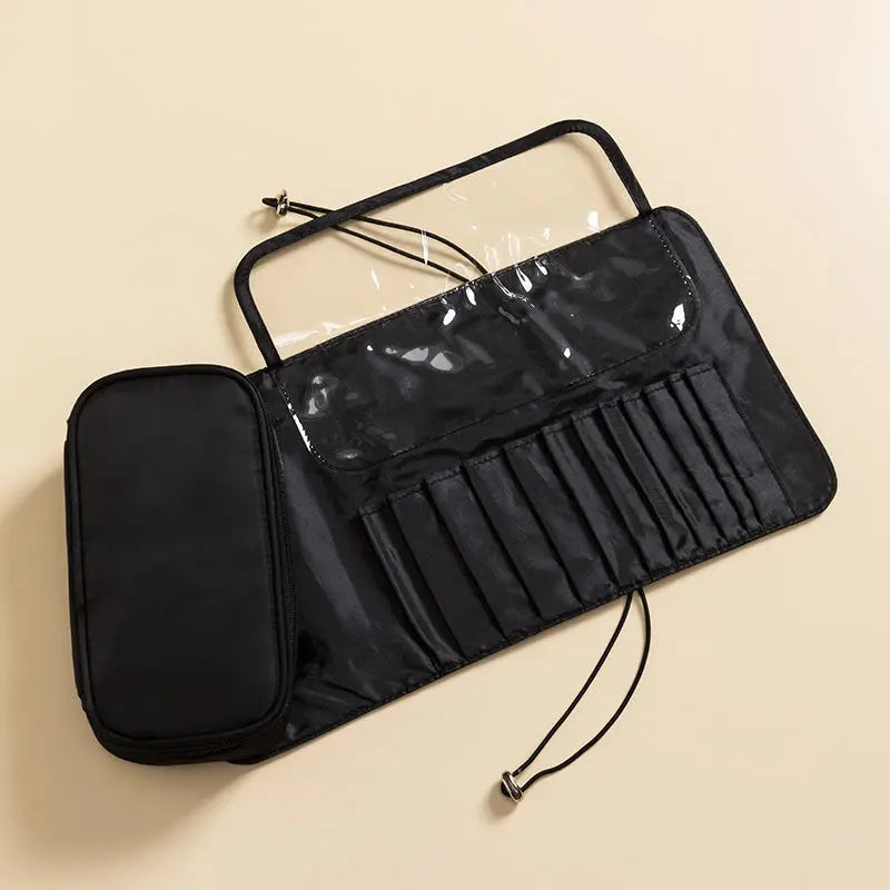 Large-Capacity Nylon Makeup Brush Bag & Detachable Storage Box Makeup Brush Bag QXL black