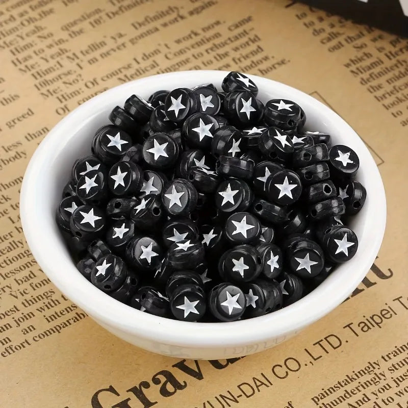 Black Flat Round Acrylic Star Beads – DIY Jewelry & Bracelets Acrylic Craft Beads QXL