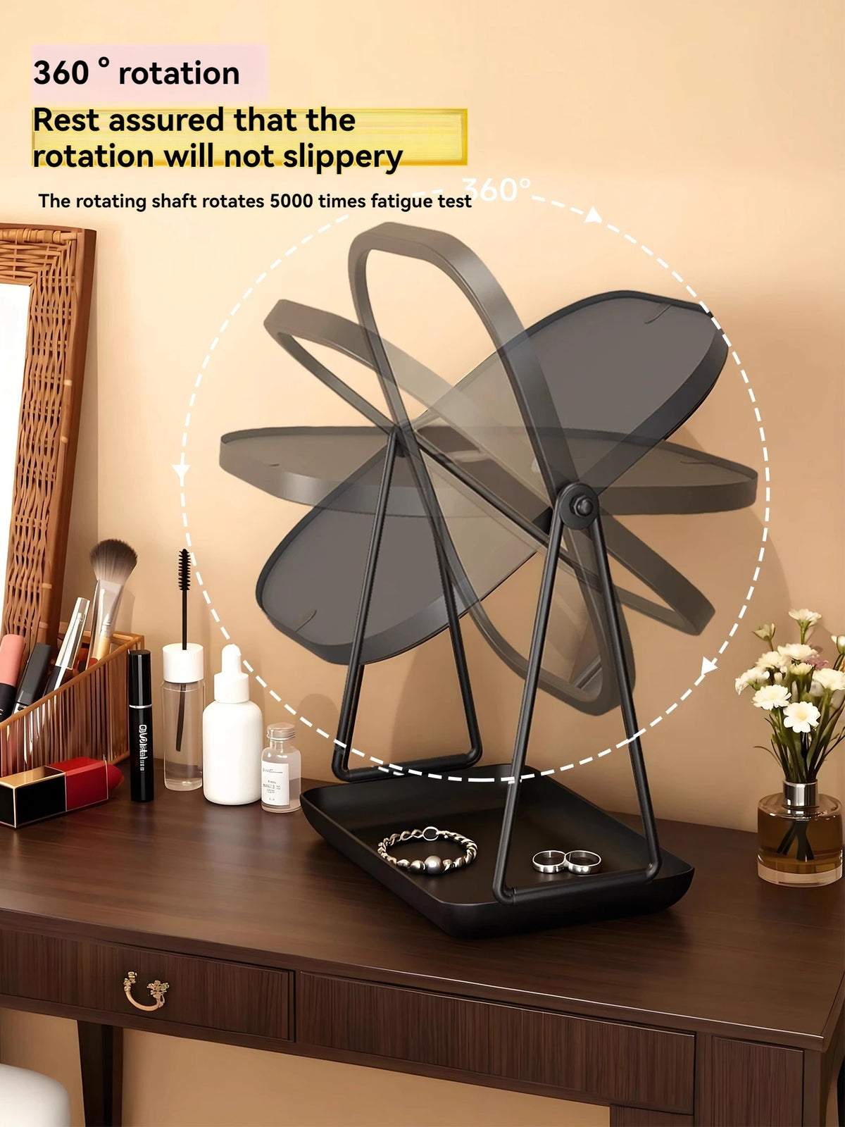 Rotating Desktop Makeup Mirror with Storage Base | Vanity Vanity Makeup Mirror QXL