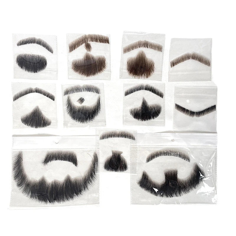 100% Human Hair Fake Beard & Moustache | Lace Mesh Handmade Fake Beard & Moustache QXL