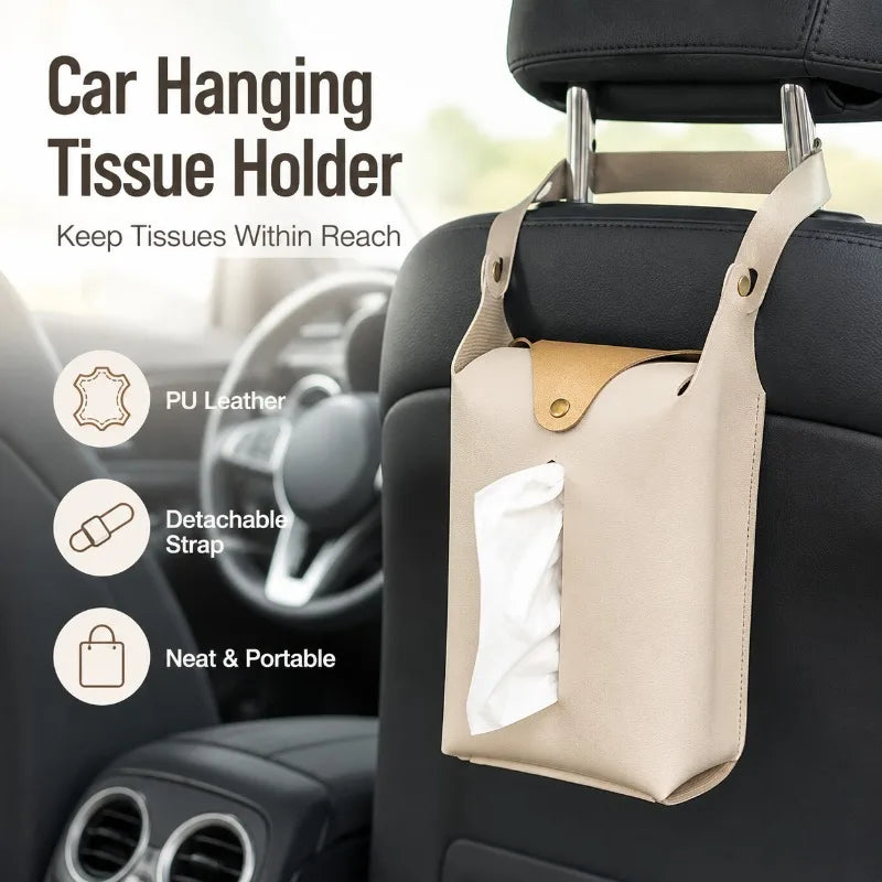 PU Leather Hanging Tissue Holder | Car, Bathroom & Office Car Tissue Holder QXL
