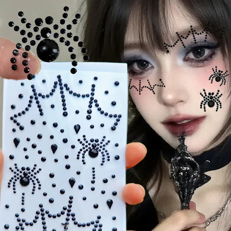 3D Halloween Spider Face Gems & Rhinestone Body Stickers Face Gem Stickers QXL