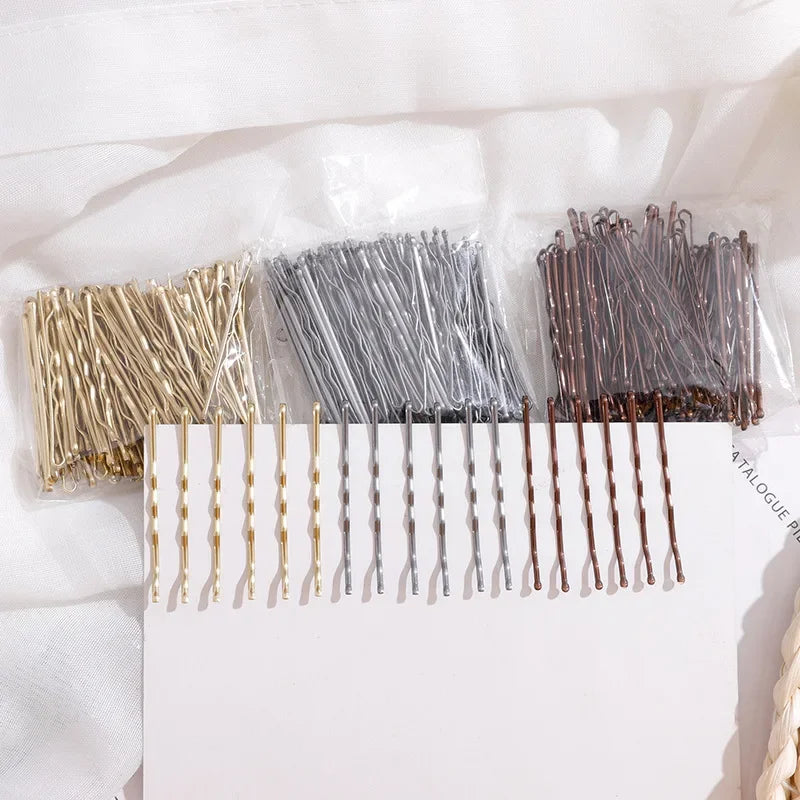 100-Pack 5cm Black Gold Wave Bobby Pins | Invisible Hair Clips Bobby Pins Set QXL