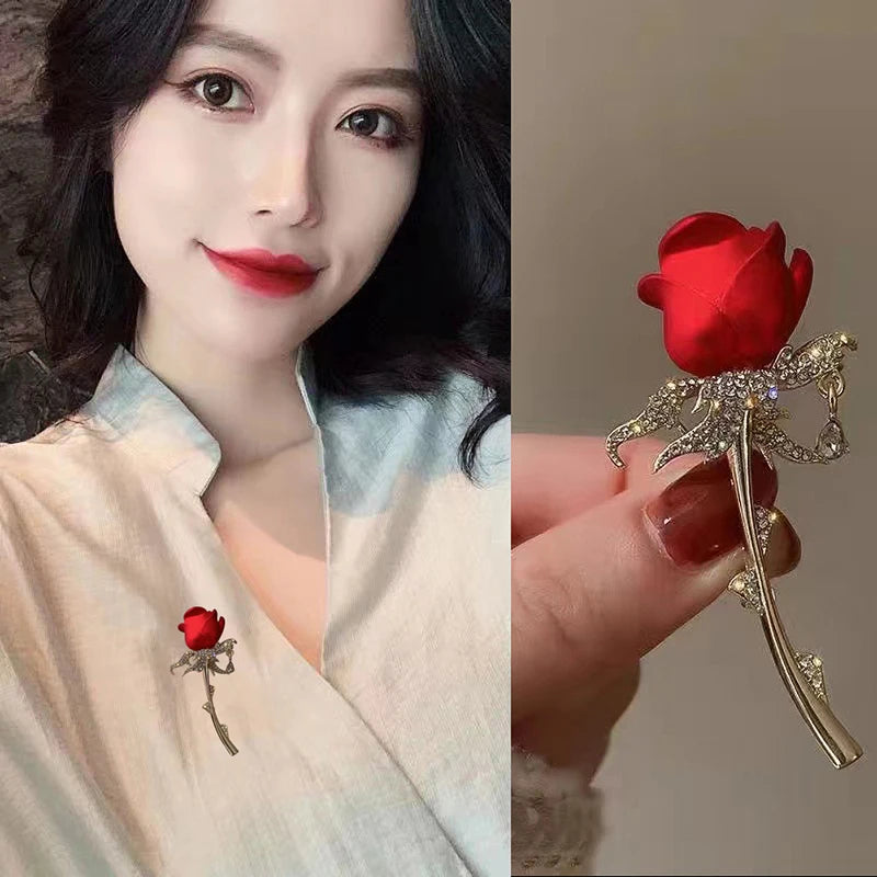 Red Rose Brooch Pin | Women's Floral Lapel Badge Fashion Brooch Pin QXL
